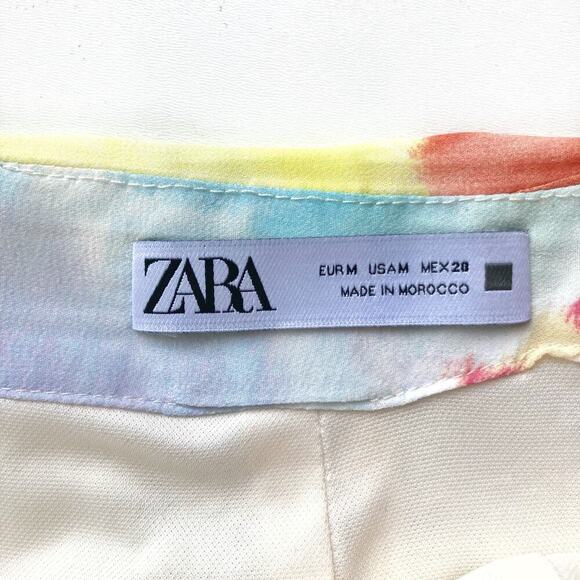 Zara Pastel Watercolor Ruffle Mini Skirt Size M Floral Abstract Painterly Summer - Picture 12 of 16